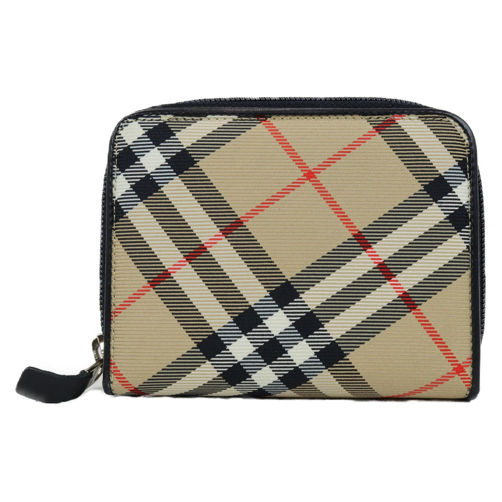 BURBERRY Compact Wallet Canvas Leather Brown Black